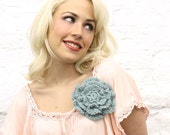 Pastel Blue Crocheted Flower Pin-READY TO SHIP - mojospastyle