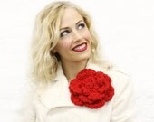 Bright Red Crochet Flower Pin MADE TO ORDER