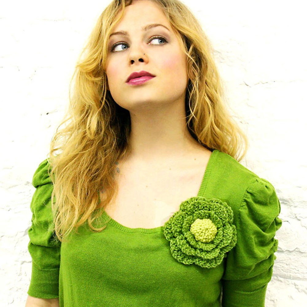 Lime Green Yellow Crocheted Flower Pin