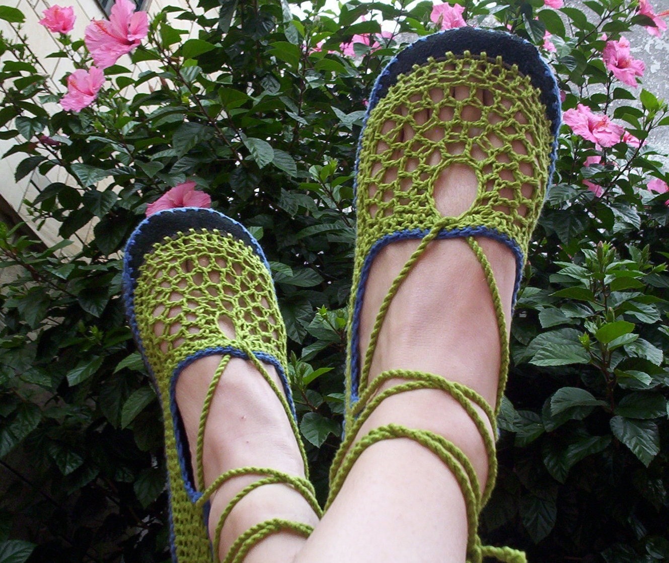 Lace up crochet SHOES - Mary Jane - Apple Green and  Blueberry - CUSTOM MADE - Hippie boho footwear