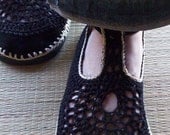 Mary Jane crochet SHOES - Black and Beige - CUSTOM MADE - Hippie chic footwear