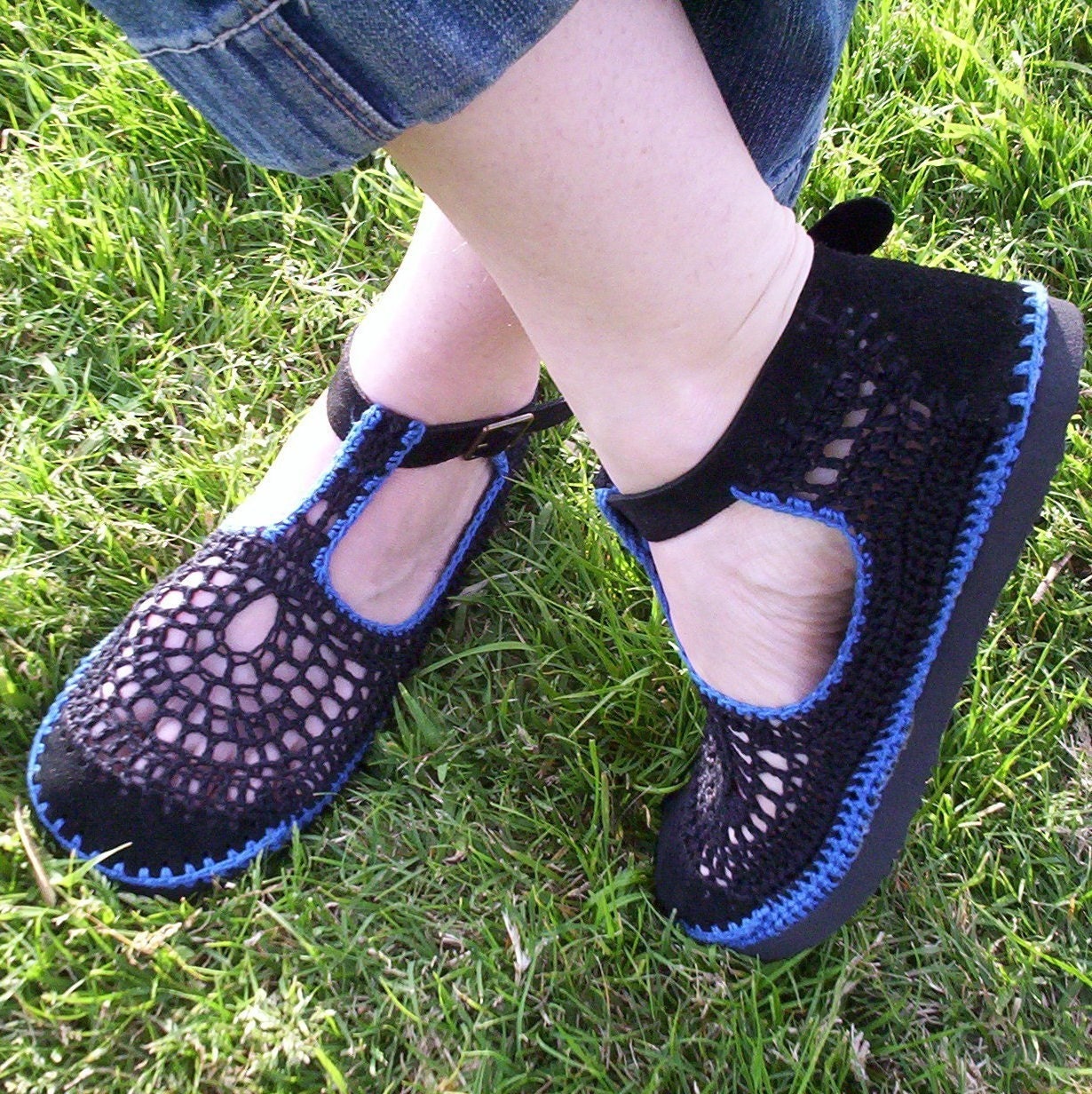 Mary Jane crochet SHOES - Black and Blueberry Blue - CUSTOM MADE -