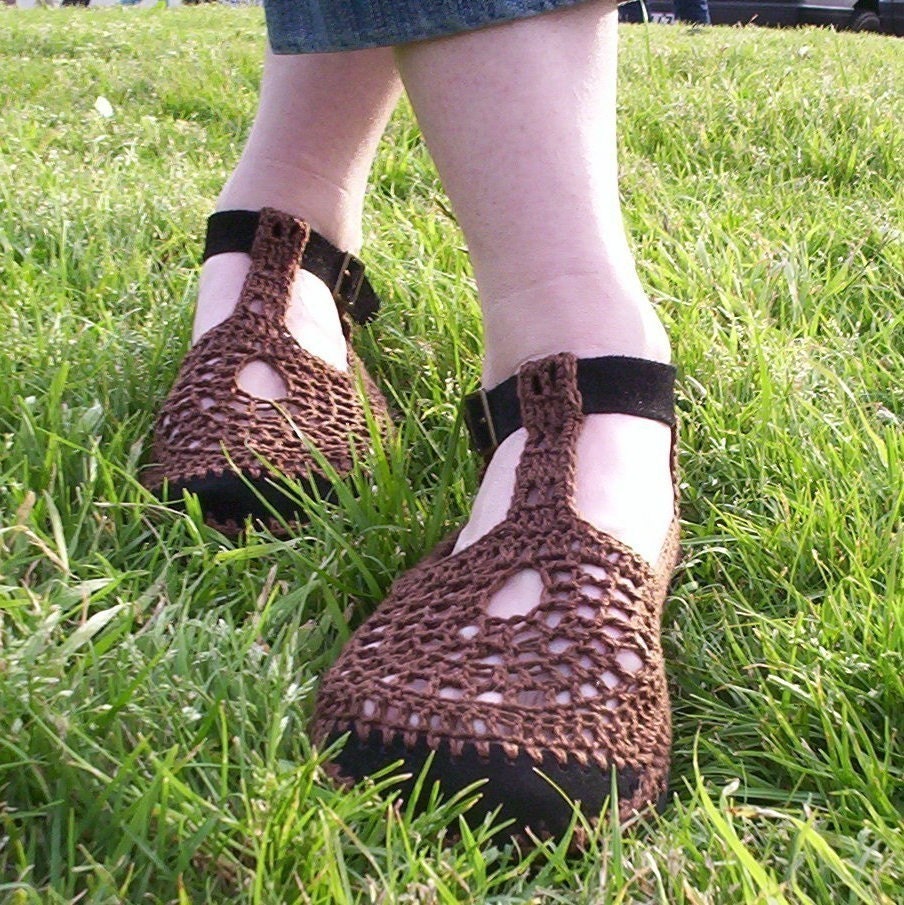 Mary Jane crochet SHOES - Chocolate Brown - CUSTOM MADE -