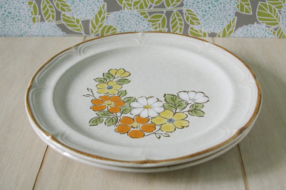 items-similar-to-vintage-stoneware-dinner-plates-orange-flowers-on-etsy