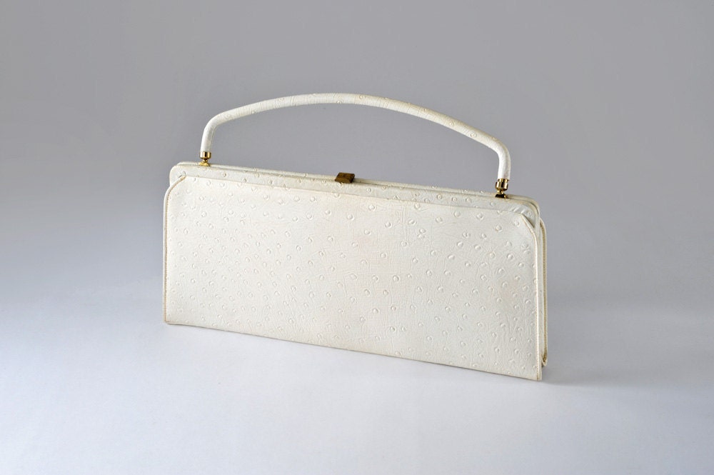 50's Handbag Bone White Faux Ostrich - missfarfalla
