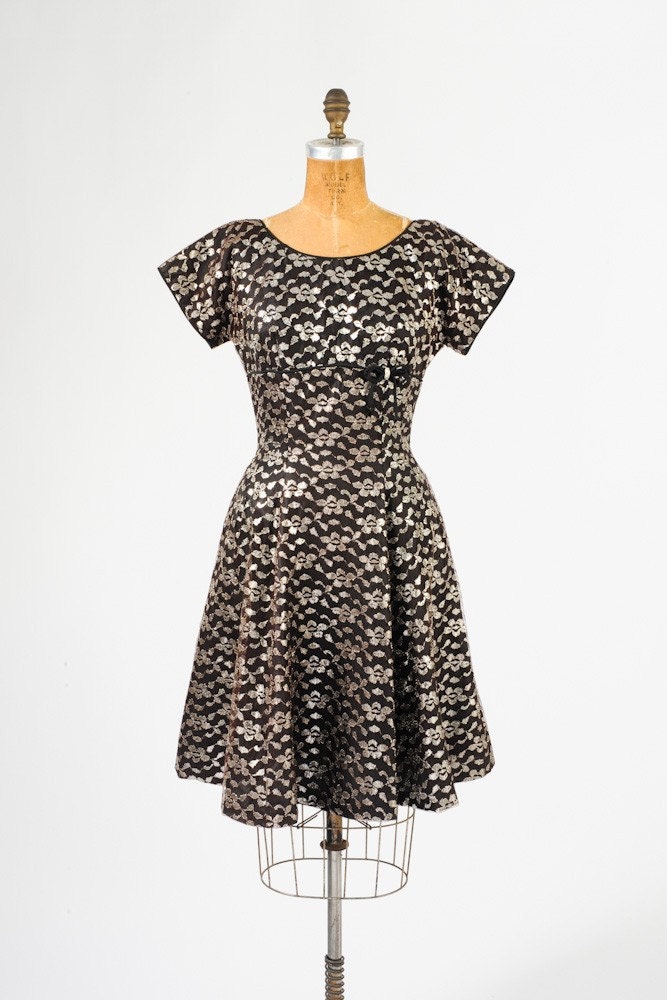 1950's Chocolate & Gold Cocktail Dress