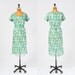 1950's Watercolor Green Dress - Leaf & Floral Sheer with Pale Sequins