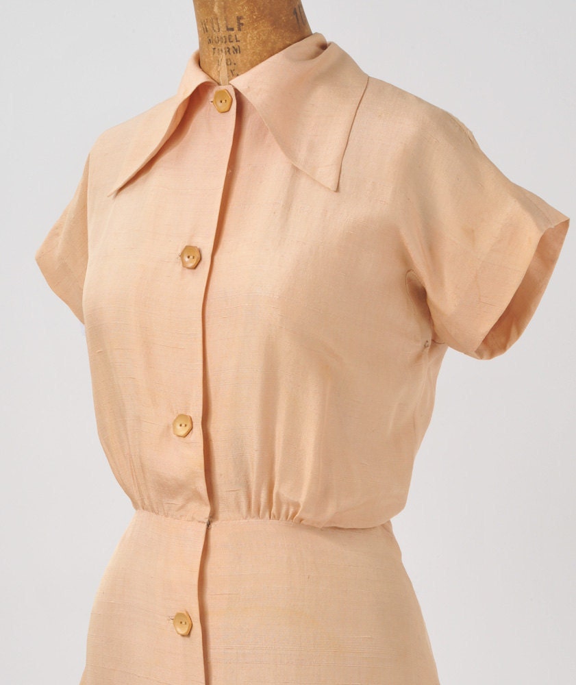 1930s Natural Raw Silk Dress
