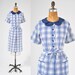 1950s Blue Plaid Shirt Dress - Vintage Cotton Country Day Dress - Deadstock Large XL