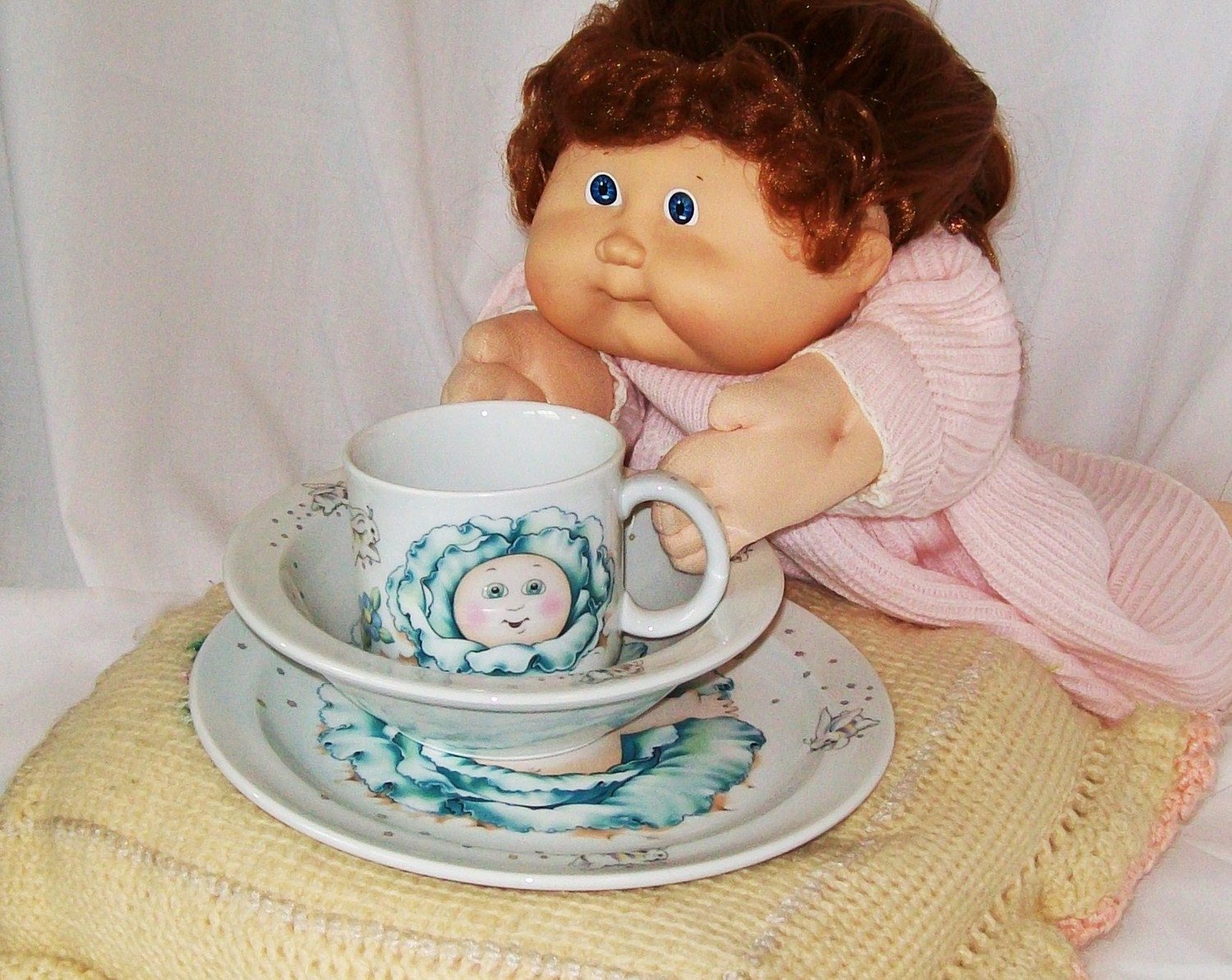 Cabbage Patch Kids China Set CPK Porcelain Plate Bowl Mug Cup Collectibles 1984 1980s Toys