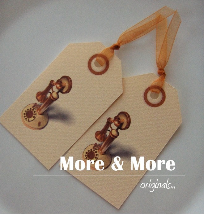 Vintage Telephone - Set of 60 2x3.5inch Tags - Weddings - Bridal Shower - Holidays - Thank You - Favor Tags - Gift Tags - Price Tags