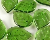 10 pcs - Czech Pressed Olivine Green Glass Leaf Beads 13x18mm