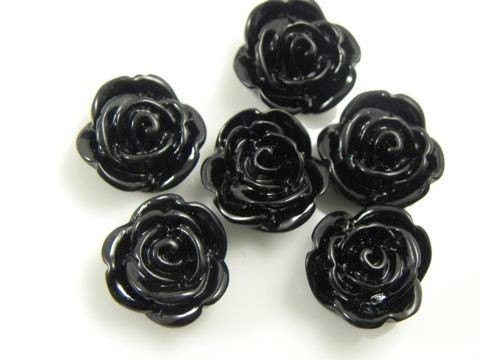 23mm Black Shimmer Rose Lucite Cabochons - 5 pcs