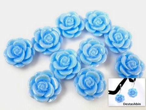 10 pcs 13mm Blue Shimmer Rose Lucite Cabochons