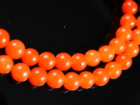 6mm Orange Round Jade Beads, half strand