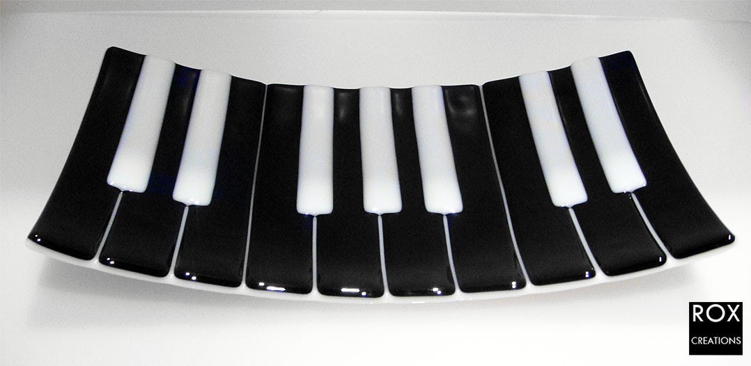 Clavichord / Harpsichord Keys Fused Glass Plate