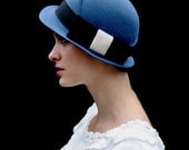 blue hat with black bow-made to order