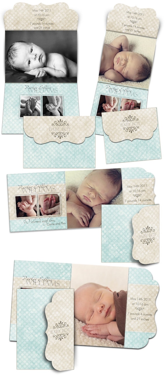 Birth Announcement Templates - PARKER ELLIOT - (8) Folded Luxe Card Templates for Photographers