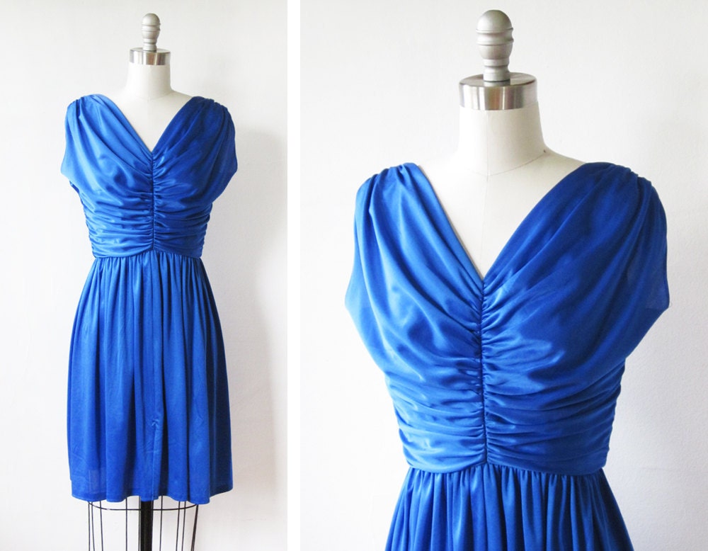 SALE 1970s blue disco dress / 70s sapphire blue mini party dress