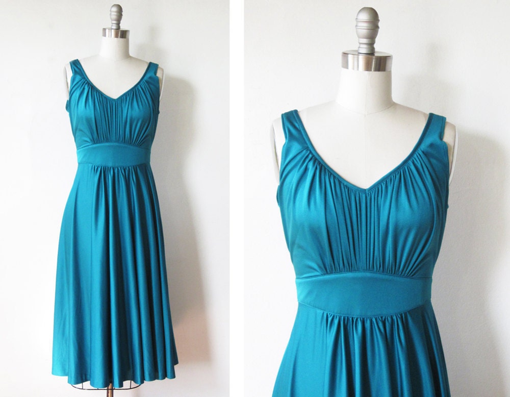 1970s teal blue dress / 70s sundress / vintage disco dress