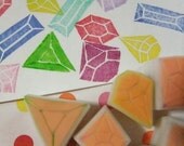 gemstones rubber stamps. hand carved rubber stamp - hand carved stamp  - diamonds/ruby/candy diamonds/jewels - set of 6