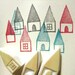 HOUSES hand carved rubber stamp - hand carved stamp - handmade - set of 3