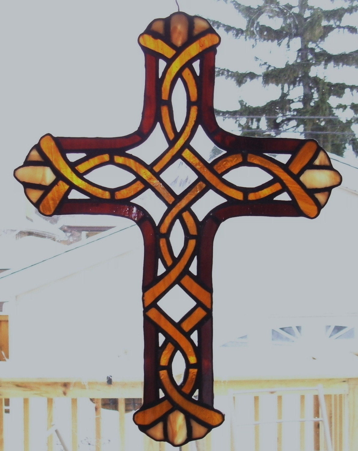 Items similar to Stained Glass Tiffany Style Amber Celtic Cross on Etsy