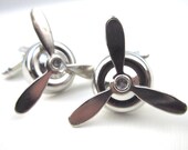 Pilot Cuff Links.  Spinning Silver Propellers.