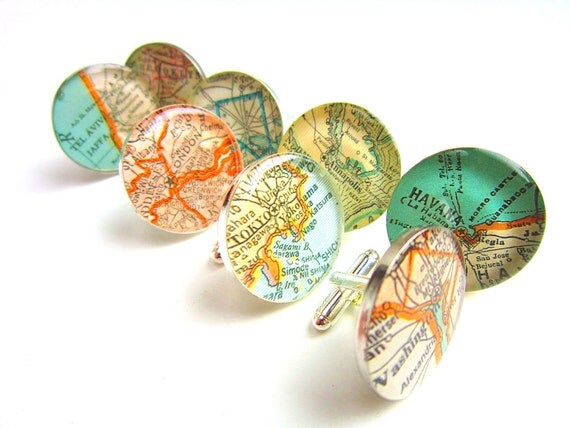 Custom Vintage Map Cufflinks.  Perfect for your Best Man.