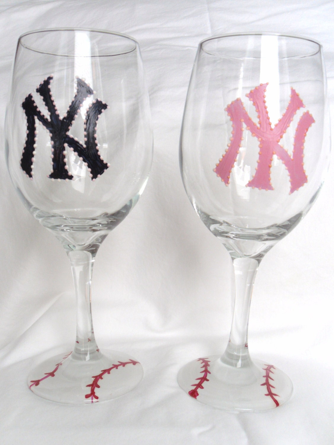 New York Yankees Hand Painted Wine Glass