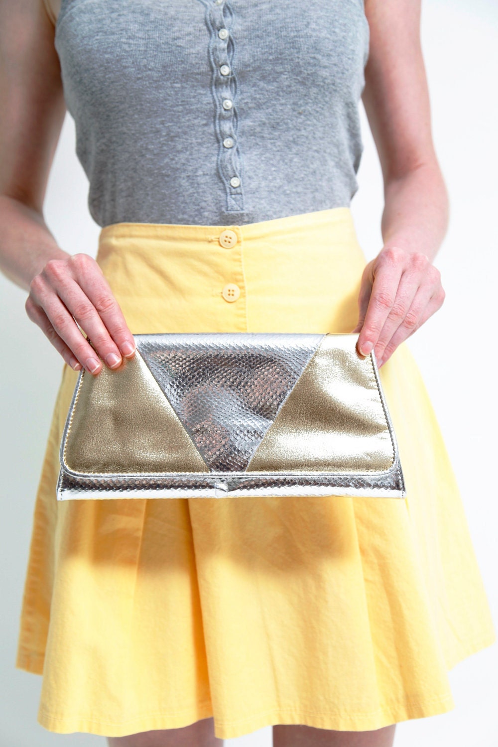 Vintage 80s Metallic Gold and Silver Clutch