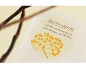 30 Custom Return Address Glossy Labels - Mid Century Floral in Mustard - 1.5 inch Circle