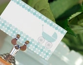 15 Baby Shower Placecards - Modern Blue Circles and Vintage Carriage - Charley