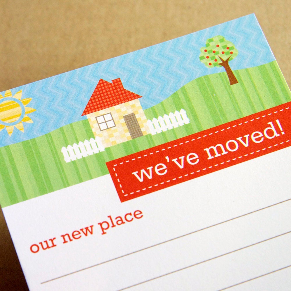 SALE - 10 Moving Announcements - Little House with Picket Fence - Recycled