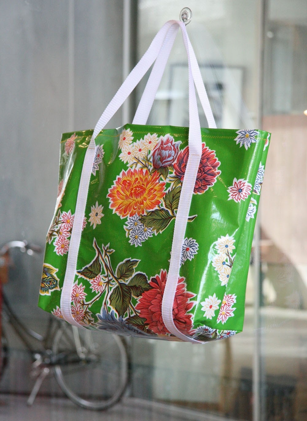 Green Floral Oilcloth Market Bag