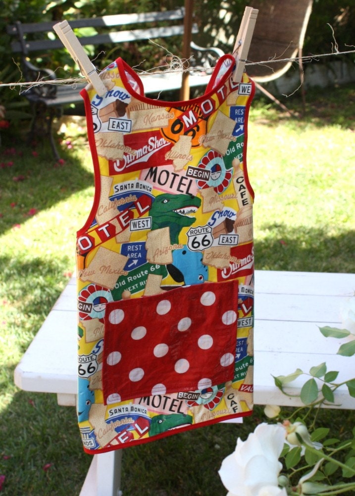 Get Your Kicks - Route 66 Art Smock Apron  - Size 2T-4T