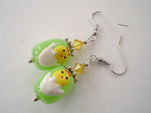 SALE Handpainted Easter Baby Chic Lampwork and Swarovski Beaded Earrings