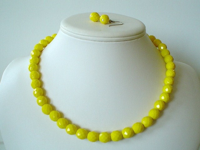 Chunky Canary Yellow Czech Glass Beaded Necklace Set Great for Bridesmaid Gifts