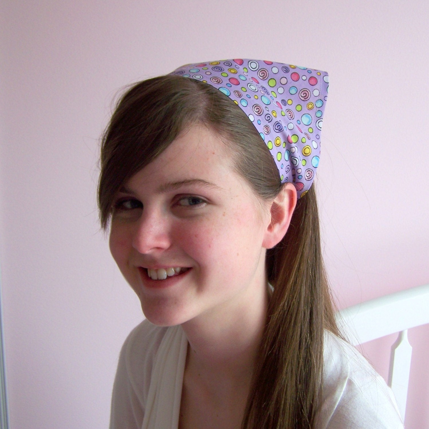 Bandana Headband Purple with Circles