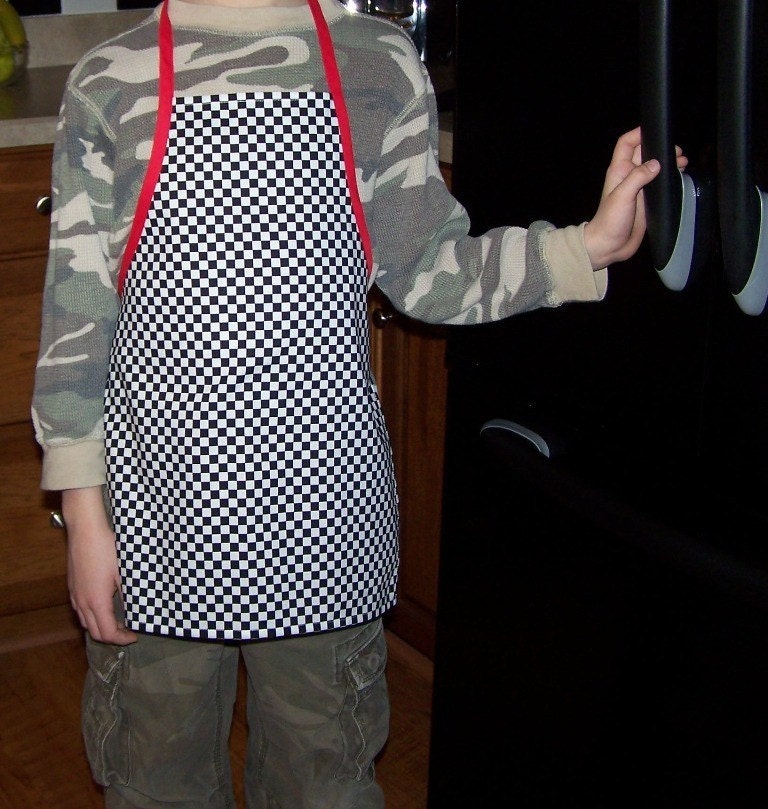 Apron - Child - Black and White Checkerboard - Racer Style - Boy