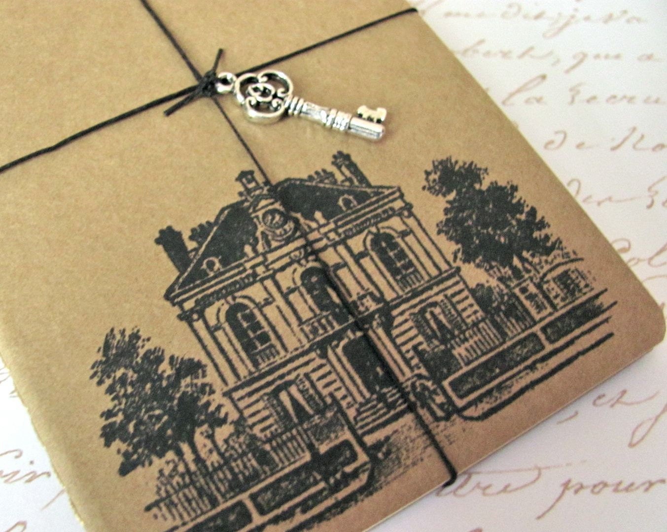 Jane Austen Manor House Small Moleskine Notebook With Key  Hand Stamped - LINED PAGES