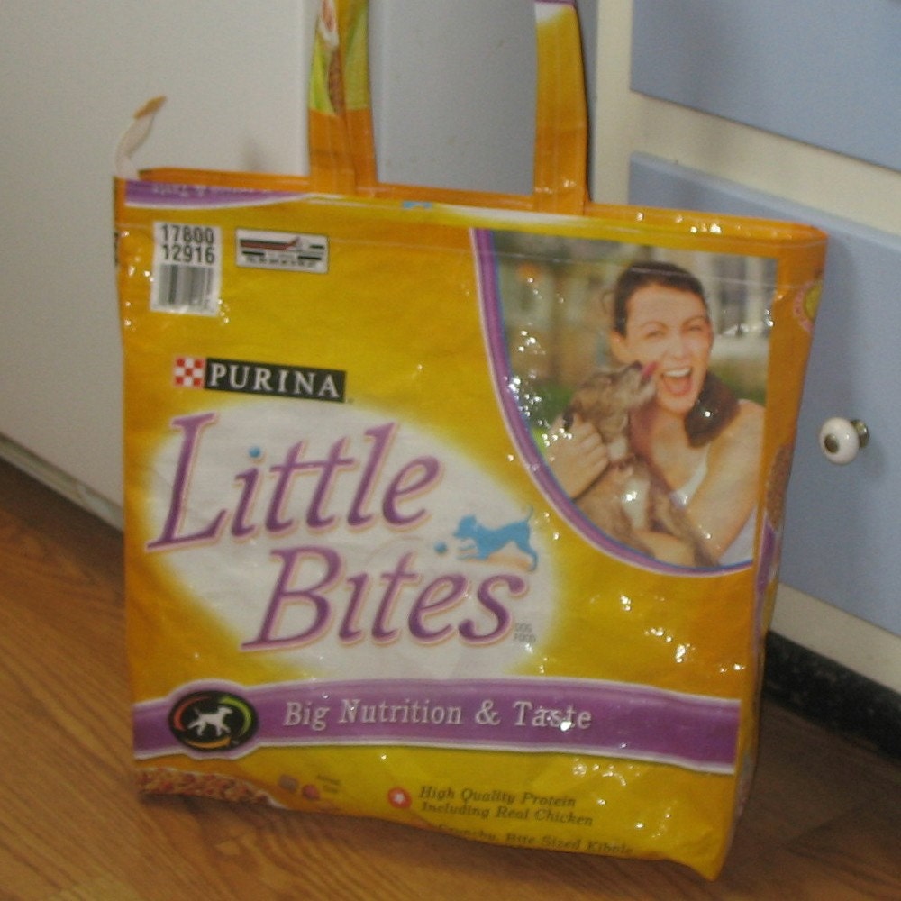 Upcycled Reusable grocery tote bag with zipper for DOG lovers