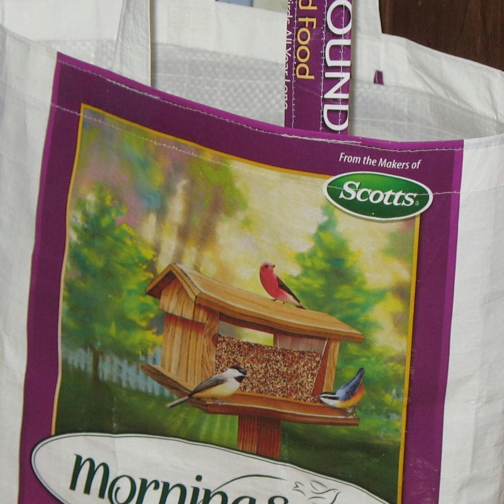 Upcycled Reusable market grocery tote bag for bird lovers