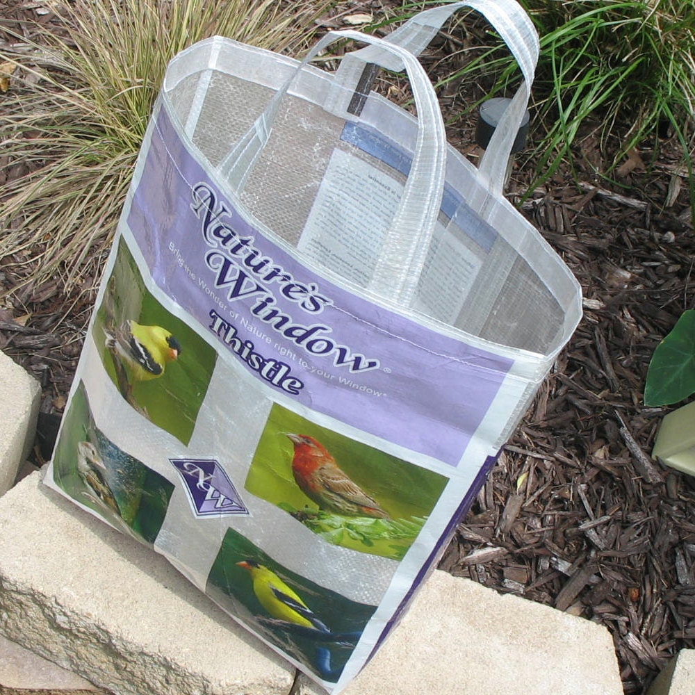 Upcycled Reusable market grocery bag for bird lovers