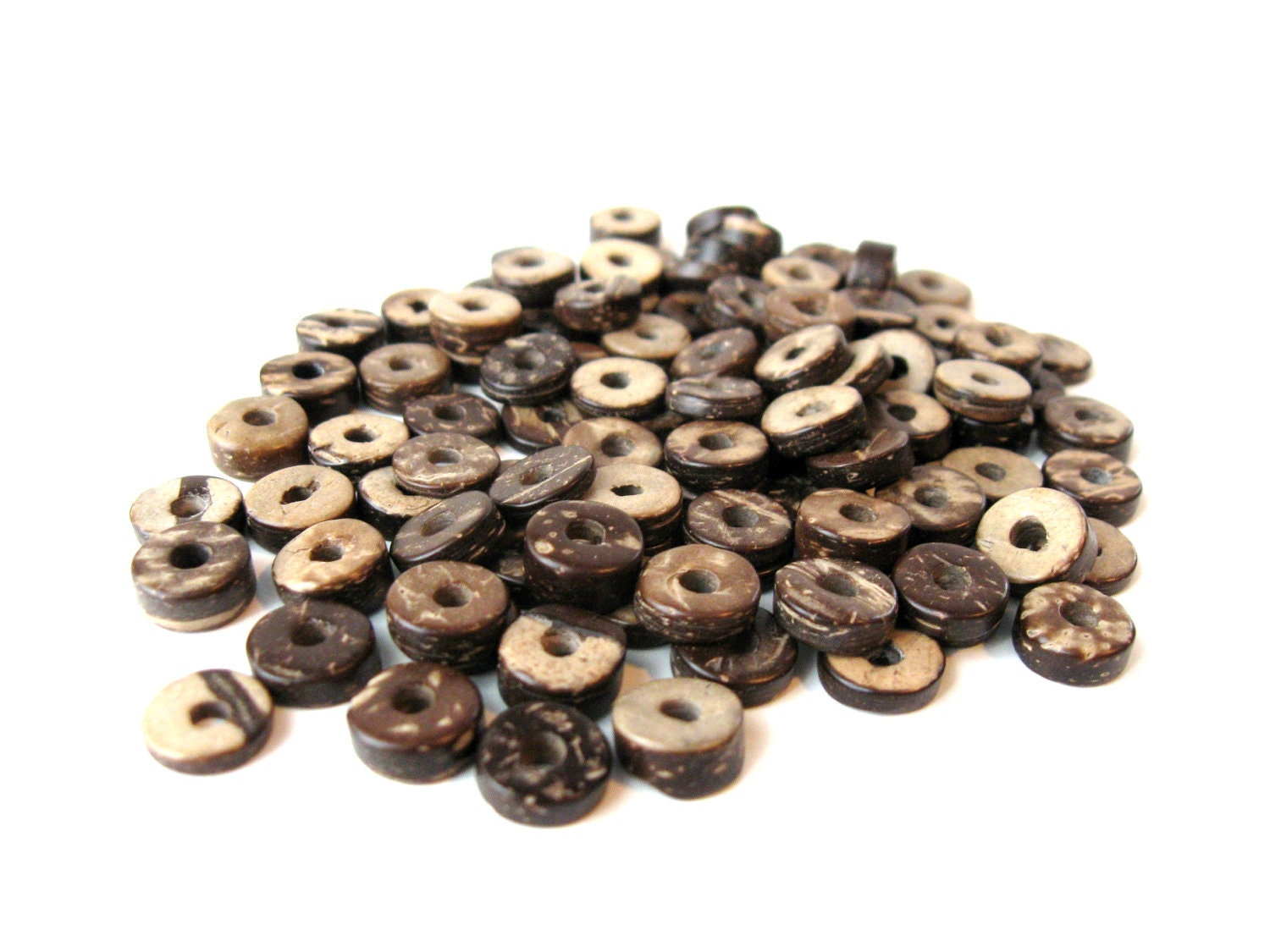 100 Wood CocoNut Shell Beads - Eco Friendly Donuts Rondelle Disk Beads 9mm  (PC206)