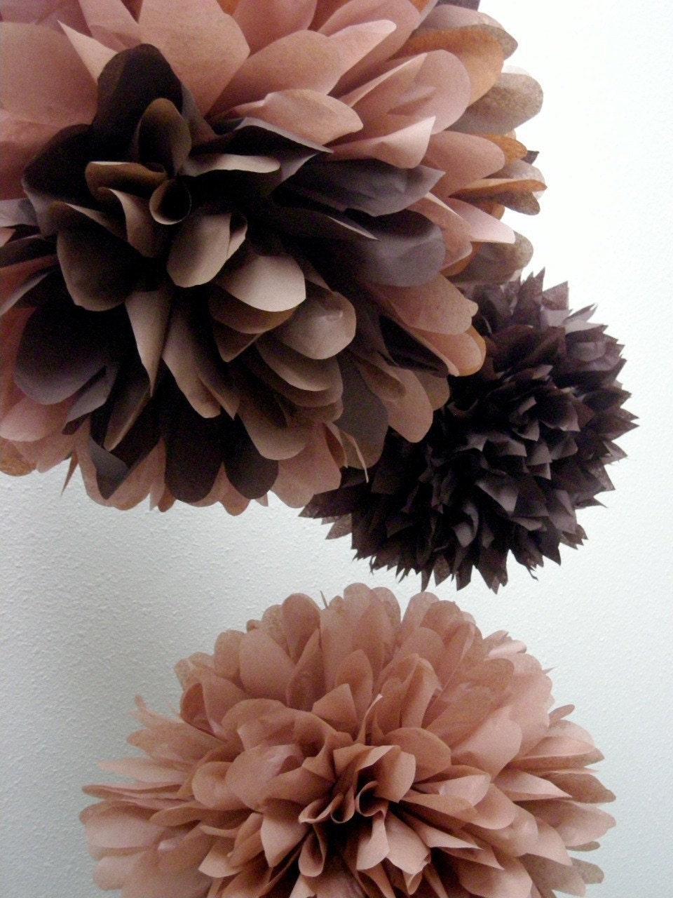 Chocolate Trio ... 3 tissue paper poms // diy // wedding reception // valentines day // birthday // bar mitzvah // party decorations