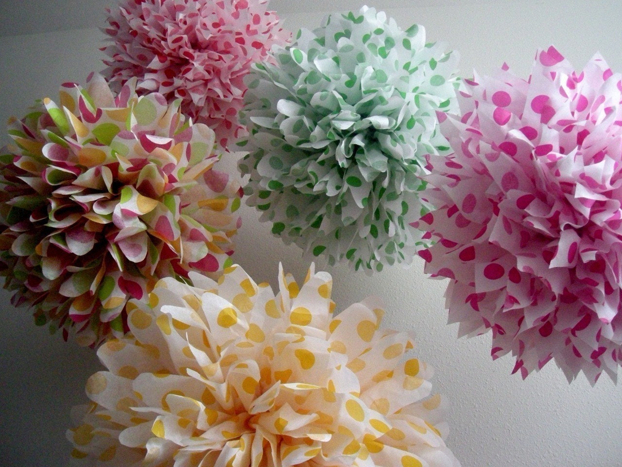 Cheeky Monkey ... 5 tissue paper poms // birthday // baby shower // weddings // party decorations // polka dot // gender reveal