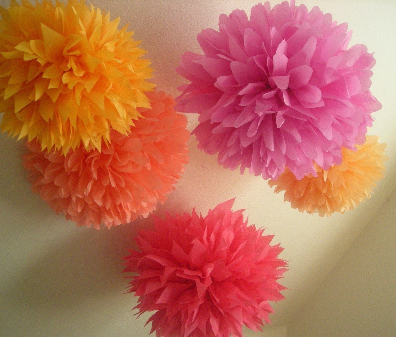 Punch Drunk Love ... 5 tissue paper poms // wedding decorations // birthday // nursery // diy  // party decorations