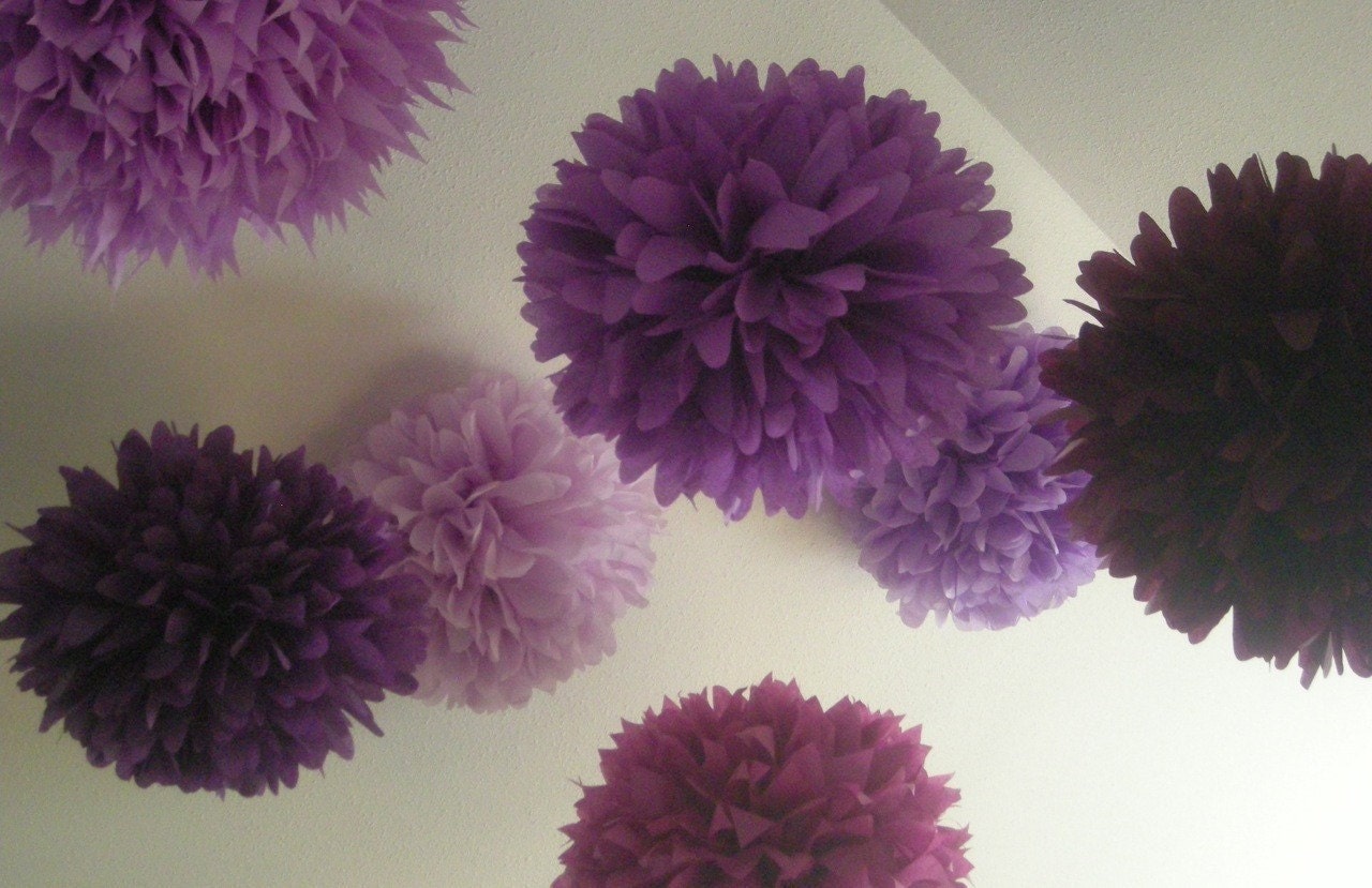 Mixed Up Purples ... 10 tissue paper poms // wedding reception // anniversary // graduation // bat mitzvah // party decorations