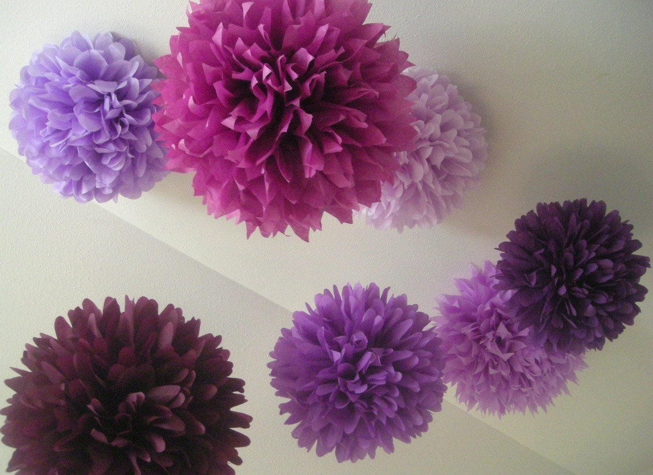 Mixed Up Purples ... 10 tissue paper poms // wedding reception // anniversary // graduation // bat mitzvah // party decorations
